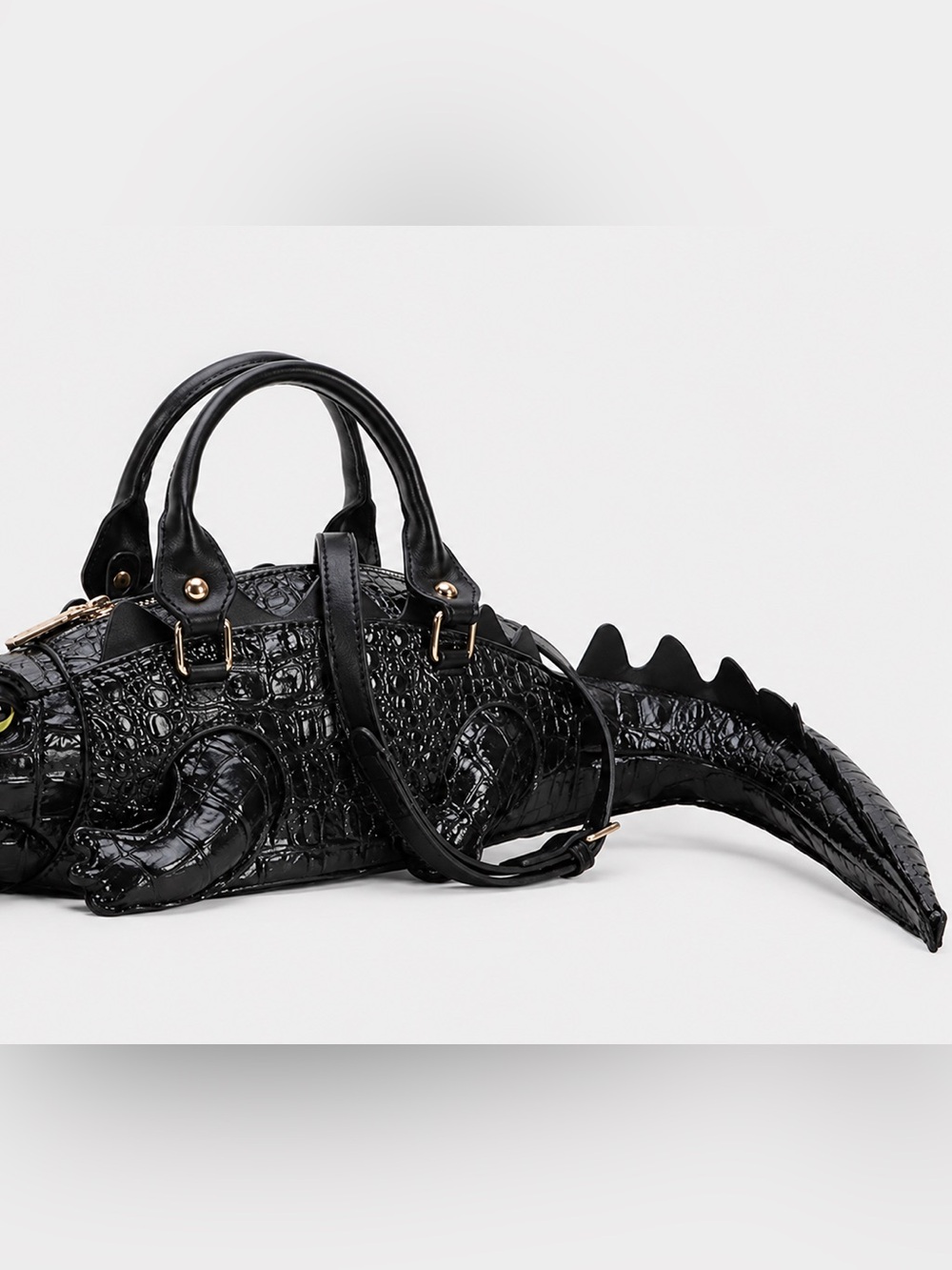 Florida Gator Black Embossed Faux Leather Dual Handle Crossbody Satchel - Picture 4 of 5